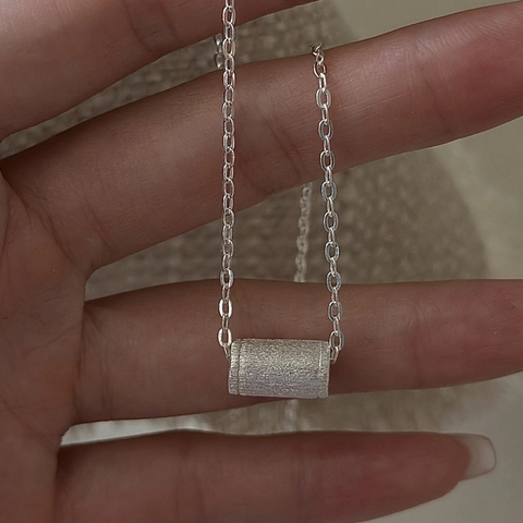Minimalist 925 Sterling Silver Brushed Texture Cylinder Pendant Necklace For Women Korean Style Clavicle Chain Jewelry