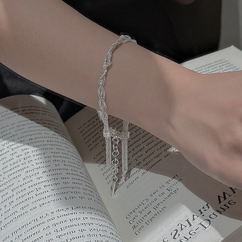 Bracciale Intrecciato a Più Strati in Argento Sterling 925 da Donna Design Coreano Geometrico Retrò Bracciale a Catena Torta Gioiello Regalo