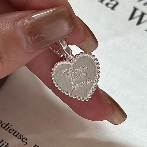 Vintage 925 Sterlingsilber Herz Anhänger Halskette Mit Love You More Gravur Perlenkante Mattiert Minimalistischer Schmuck Für Damen