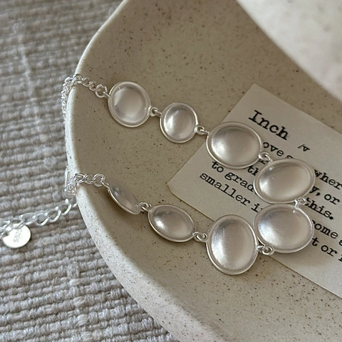 925 Sterling Silver Bracelet For Women Vintage Matte Ellipse Frosted Geometric Chain Adjustable Minimalist Fashion Jewelry Gift