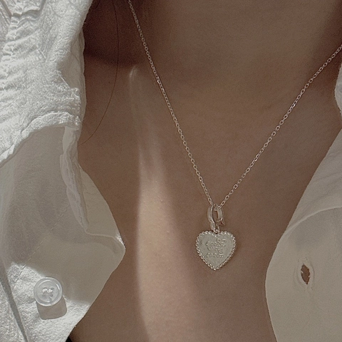 Vintage 925 Sterlingsilber Herz Anhänger Halskette Mit Love You More Gravur Perlenkante Mattiert Minimalistischer Schmuck Für Damen