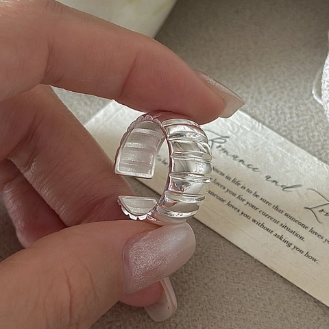 S925 Sterlingsilber Gerippt Offen Ring Für Damen Minimalistisch Retro Vertikale Textur Verstellbar Fingerring Schmuck