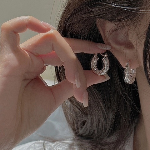 925 Sterling Silver Vintage Scale Texture Hoop Earrings For Women Minimalist 3D Geometric C-Shaped Ear Buckle Jewelry Gift
