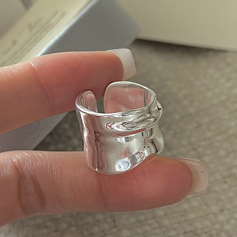 925 Sterlingsilber Breiter Ring Für Damen Unregelmäßige Geschmolzene Lavatextur Verstellbarer Offener Fingerring Nischenschmuck