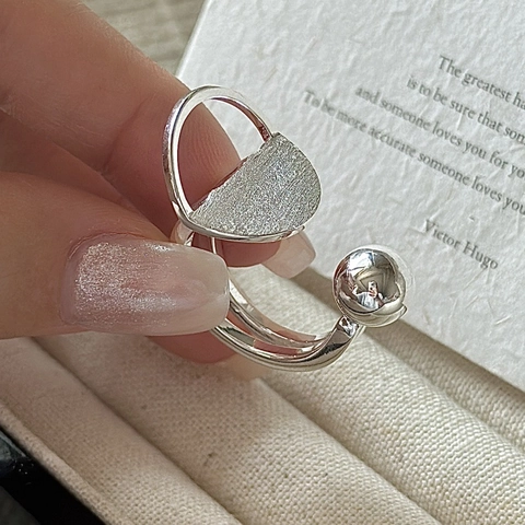 S925 Sterling Silver Minimalist Geometric Open Ring Vintage Brushed Texture Adjustable Finger Ring For Women Fashion Jewelry