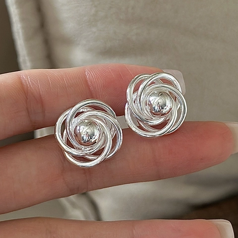 Orecchini a Bottone in Argento Sterling 925 Vintage Floreali a Spirale Design Perla Torsaduta Gioielli Eleganti Donna