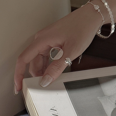 S925 Sterling Silver Minimalist Geometric Open Ring Vintage Brushed Texture Adjustable Finger Ring For Women Fashion Jewelry
