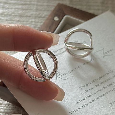 S925 Sterling Silver Interlocking Circle Hoop Earrings For Women Minimalist Vintage Geometric Stud Earrings Korean Fashion Jewelry