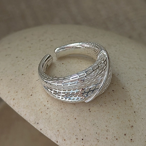 925 Sterlingsilber Offener Verstellbarer Ring Für Damen 3D Webgitter Struktur Nische Design Retro Mode Schmuck Einfacher Fingerring