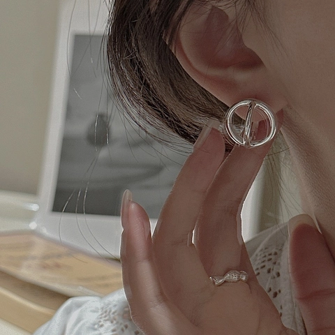 S925 Sterling Silver Interlocking Circle Hoop Earrings For Women Minimalist Vintage Geometric Stud Earrings Korean Fashion Jewelry