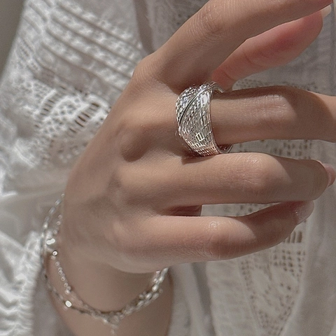 925 Sterlingsilber Offener Verstellbarer Ring Für Damen 3D Webgitter Struktur Nische Design Retro Mode Schmuck Einfacher Fingerring