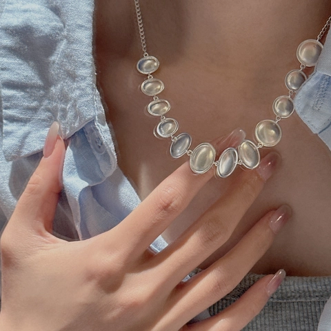 Korean Style 925 Sterling Silver Necklace Matte Geometric Oval Round Plates Minimalist Clavicle Chain Jewelry For Women Gift