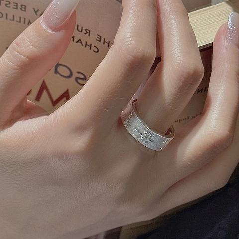 S925 Sterling Zilveren Ster Ring Geborstelde Matte Afwerking Verstelbare Open Ring Ingelegde Strass Sieraden