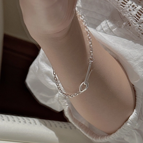 Pulsera de Plata de Ley 925 Estilo Coreano Retro para Mujer Diseño Irregular Personalizado Cierre Minimalista Joyería de Moda