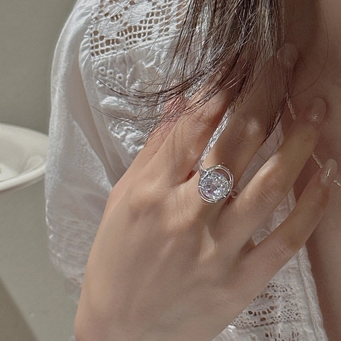 Anillo Abierto Ajustable de Plata de Ley 925 Vintage para Mujer Lujo Diamante de Imitación Cuadrado Incrustado Anillo Joyería