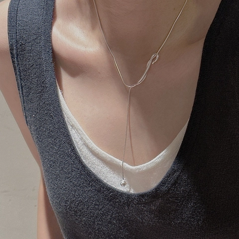 S925 Sterling Silver Snake Chain Necklace For Women Minimalist Round Bead Pendant Retro Hook Adjustable Fashion Jewelry