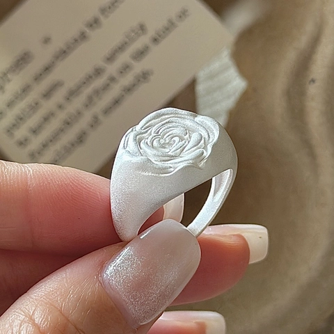 925 Sterling Silver Rose Flower Ring Vintage Matte Relief Adjustable Open Ring For Women Niche Design Handcrafted Jewelry