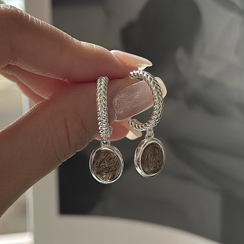 Orecchini Pendenti Ovali in Argento Sterling 925 con Quarzo Rutilato per Donna Design a Corda Intrecciata Gioielli alla Moda