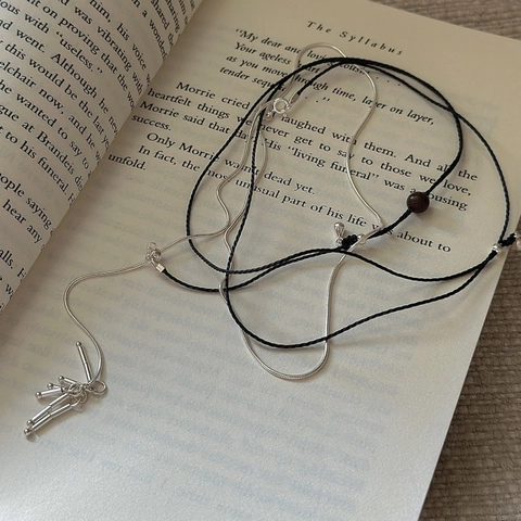 Collana a Catena di Serpente in Argento Sterling 925 Vintage Con Cordino Intrecciato Nero Collana Lunga a Forma di Y Minimalista da Donna