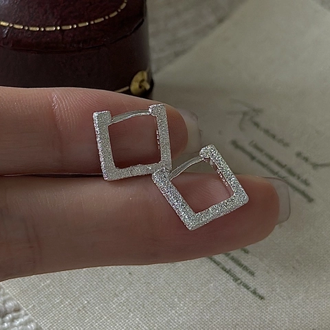 Orecchini a Bottone Quadrati in Argento Sterling S925 per Donna Moda Coreana Minimalista Geometrica Glitter Orecchini