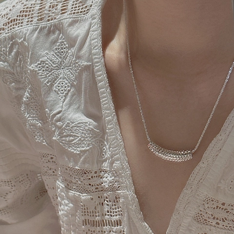 925 Sterling Silver Sparkle CNC Curved Tube Pendant Necklace For Women Minimalist Vintage Korean Style Clavicle Chain Jewelry