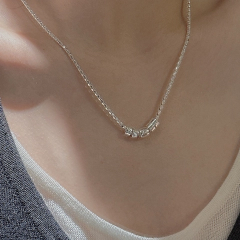 Collana Pendente a Cinque Perle in Argento Sterling 925 Minimalista da Donna Gioielli con Catena Popcorn Retrò