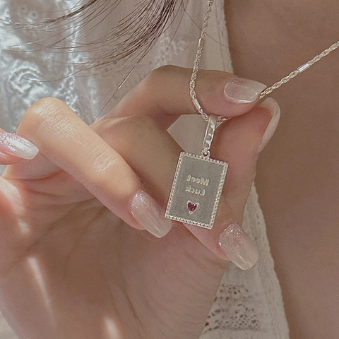 Collana con Ciondolo a Lettera a Cuore Vintage in Argento Sterling S925 per Donna Gioielli con Strass Rettangolari Meet Luck