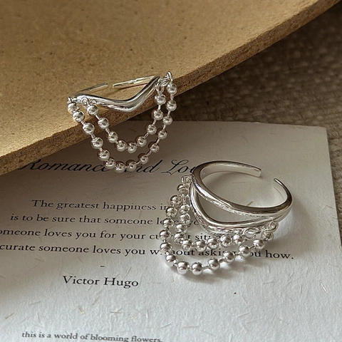 925 Sterlingsilber Quaste Ring Für Damen Minimalistisch Koreanisches Design Verstellbar Offener Ring Perlenkette Schmuck