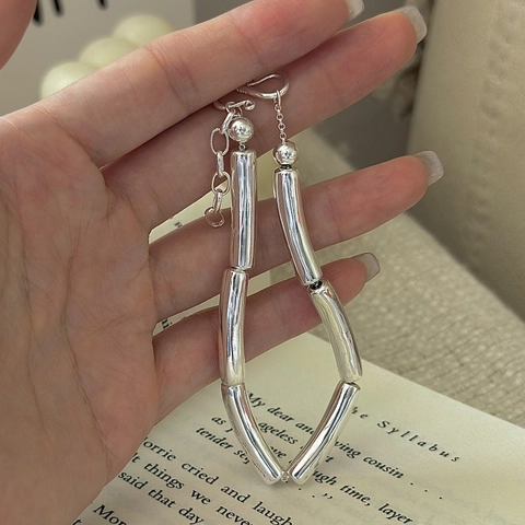 Bracciale in Argento Sterling S925 con Nodi di Bambù Irregolari per Donna Gioielli in Catena di Metallo Galvanizzato Stile Vintage