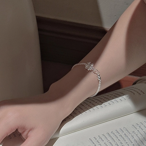 925 Sterling Silver Bracelet With Lucky Four Leaf Clover Pendant Sparkling Beads Korean Niche Style For Women