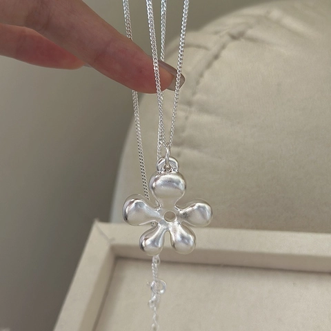 S925 Sterling Silver Hollow Flower Pendant Necklace For Women Retro Minimalist Korean Style Clavicle Chain Jewelry Gift
