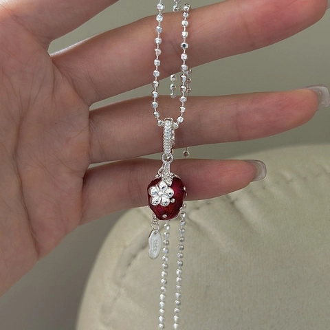 925 Sterling Silver Strawberry Pendant Necklace Korean Minimalist Style Red Enamel Clavicle Bead Chain Jewelry For Women Gift