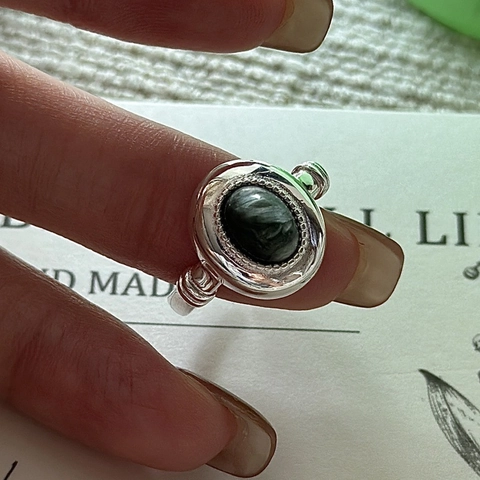925 Sterlingsilber Oval Seraphinit Ring Für Damen Vintage Minimalistisch Verstellbar Offener Ring Koreanischer Stil Schmuck
