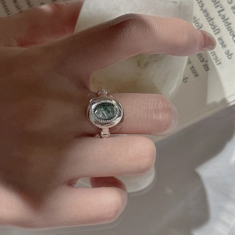 925 Sterlingsilber Oval Seraphinit Ring Für Damen Vintage Minimalistisch Verstellbar Offener Ring Koreanischer Stil Schmuck