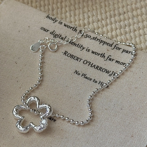925 Sterling Silver Flower Bracelet For Women Minimalist Hollow Floral Bead Chain Adjustable Rhinestone Jewelry Gift