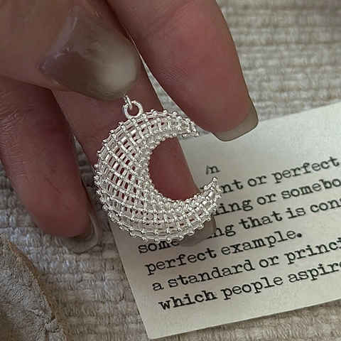 925 Sterlingsilber Hohl Mond Anhänger Halskette Für Damen Vintage Minimalistisch Netz Sichel Schmuck Elegantes Geschenk Für Den Alltag