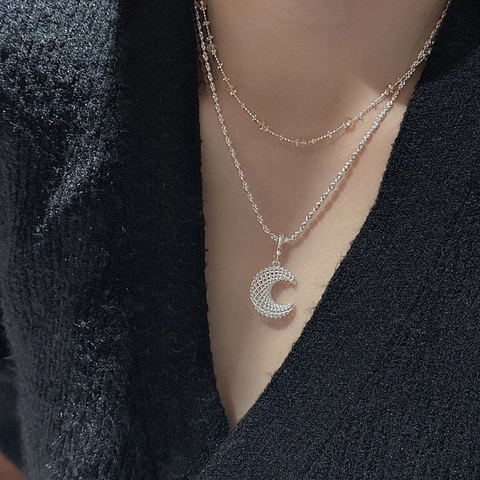 925 Sterlingsilber Hohl Mond Anhänger Halskette Für Damen Vintage Minimalistisch Netz Sichel Schmuck Elegantes Geschenk Für Den Alltag