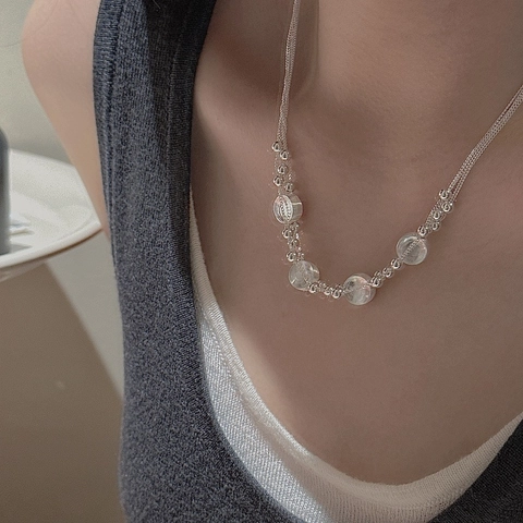 Minimalist 925 Sterling Silver Multi Layer Necklace For Women Vintage Geometric Round Disc Pendant Choker Necklaces Jewelry