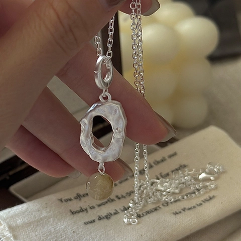Collana in Argento Sterling 925 Cristallo Giallo Retrò per Donna Ciondolo Geometrico Irregolare Catena Minimalista Gioielli