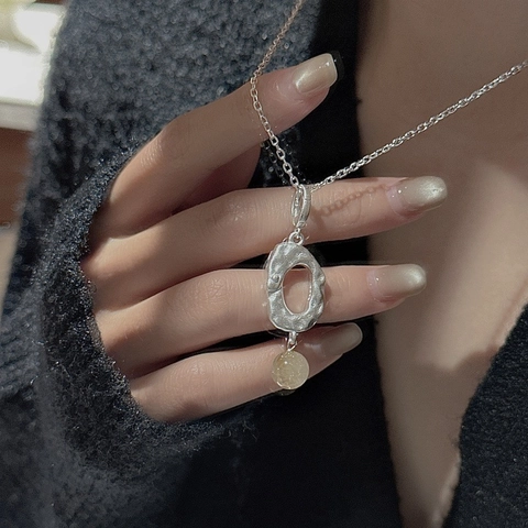 Collana in Argento Sterling 925 Cristallo Giallo Retrò per Donna Ciondolo Geometrico Irregolare Catena Minimalista Gioielli