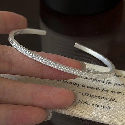 925 Sterling Silver Matte Textured Bangle For Women Korean Minimalist Niche Design Open Cuff Bracelet Vintage Jewelry Gift