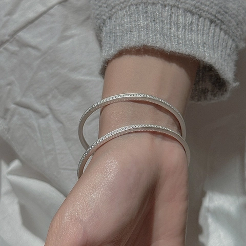 925 Sterling Silver Matte Textured Bangle For Women Korean Minimalist Niche Design Open Cuff Bracelet Vintage Jewelry Gift