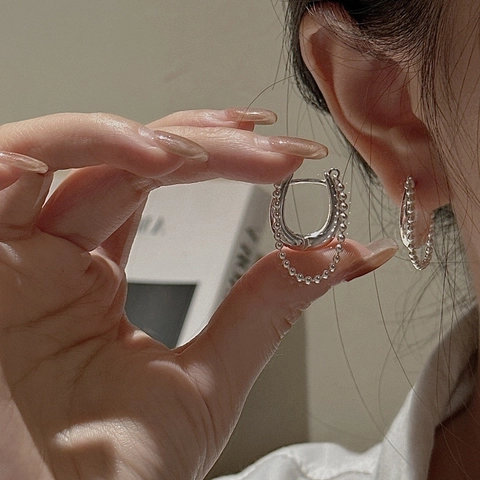 925 Sterling Silver U-Shaped Horseshoe Hoop Earrings With Bead Chain Tassel Minimalist Korean Fashion Jewelry For Women Gift