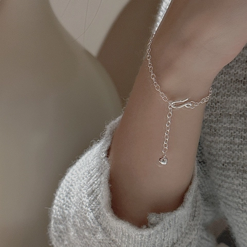 Vintage 925 Sterling Silver Twisted Chain Bracelet For Women Minimalist Round Bead Pendant S-Hook Clasp Fashion Jewelry