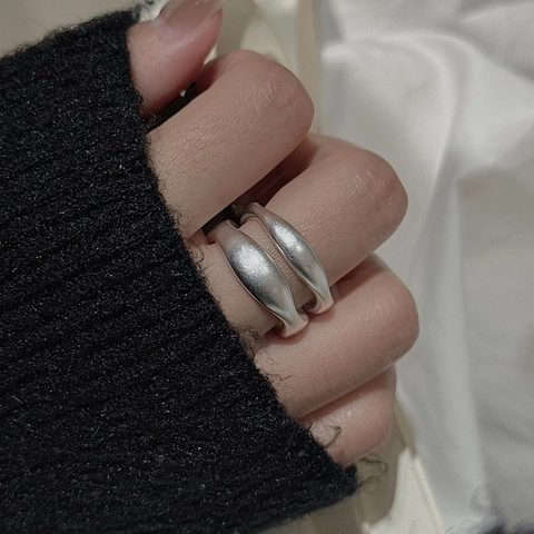 Koreanischer Stil Minimalistisch 925 Sterlingsilber Unregelmäßig Geometrischer Ring Für Damen Matt Texturiert Offener Ring Schmuck Geschenk