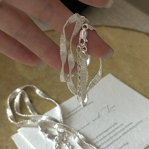 925 Sterling Silver Wavy Pleated Herringbone Necklace Minimalist Design Fashion Snake Chain Choker For Women Daily Gift