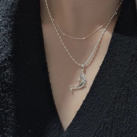 925 Sterling Zilveren Dolfijn Hanger Ketting Voor Vrouwen Minimalistisch Vintage Strass Dier Ingelegde Sleutelbeen Ketting Sieraden