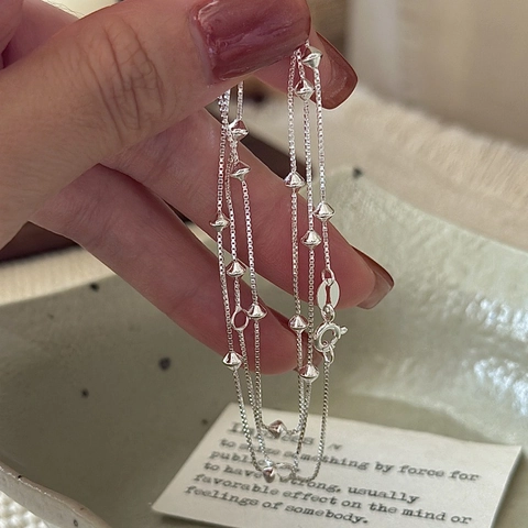 925 Sterling Silver Box Chain Necklace Minimalist Geometric Bead Pendant Choker For Women Fashion Jewelry Accessories