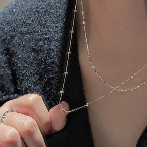 925 Sterling Silver Box Chain Necklace Minimalist Geometric Bead Pendant Choker For Women Fashion Jewelry Accessories