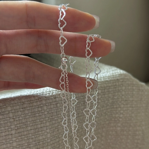 925 Sterlingsilber Herz Gliederkette Für Damen Minimalistische Mode Koreanischer Stil Y-Förmige Verstellbare Halskette Schmuck Geschenk